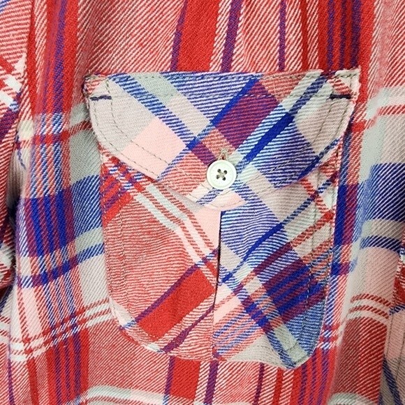 Levis Flannel Shirt Plaid Cotton Red White Blue Button Front Top Blouse Size M - Picture 14 of 16